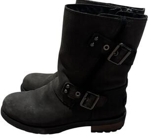 UGG Australia Women's Black Suede Biker Booties Buckle Strap Sz 7 Boots 1095130